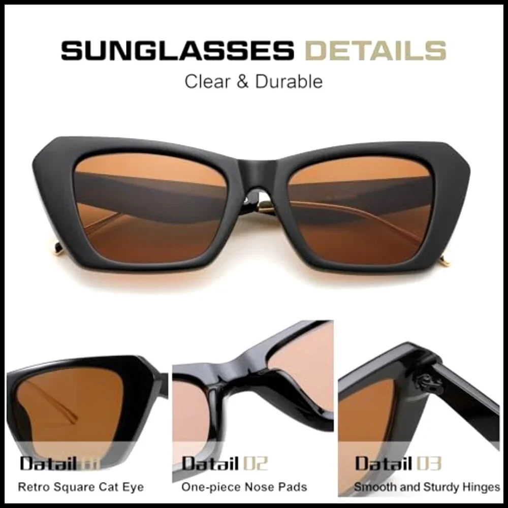 Retro Square Cat Eye Sunglasses Oversized Vintage UV400 Protection